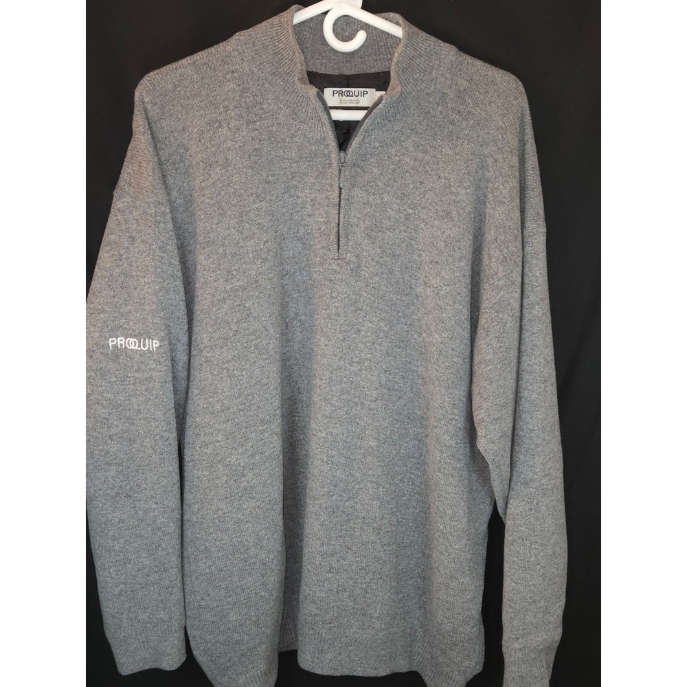 PROQUIP 100 percent Lambswool Water Repellent Quarter Zip Sweater Men's‎ L Gray